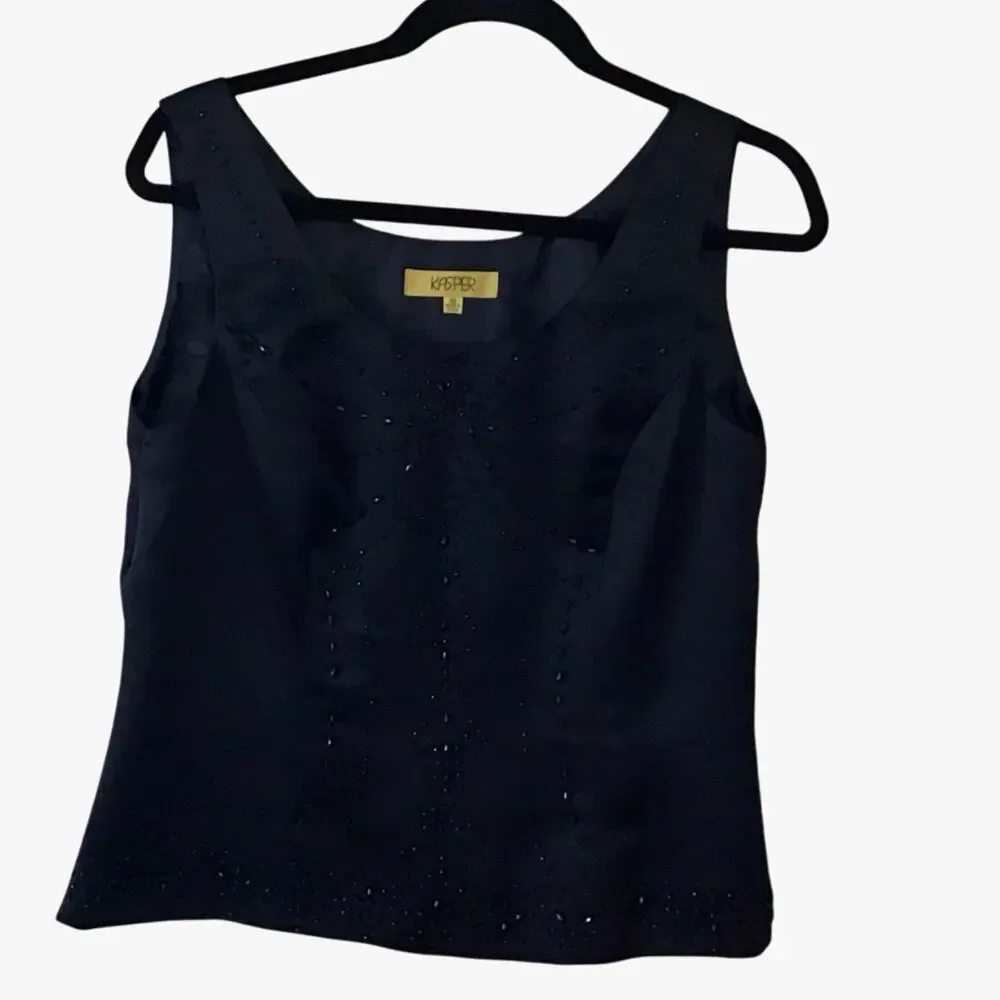 Vintage Kasper Black Beaded V-neck Formal Party Going OUt Tank 10